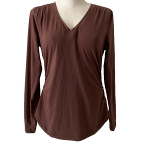 Athleta brown long sleeve v neck knit top sz S